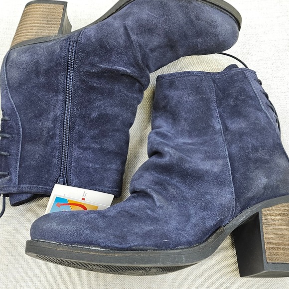 Bos. & Co. Shoes - Bos & Co Barlow Deep‎ Blue Suede Lace Up Ankle Boots Side Zip EU 42 US 11 New